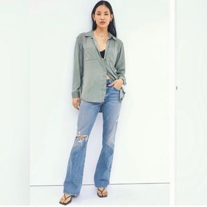 Silky long sleeve polyester green Anthropologie top